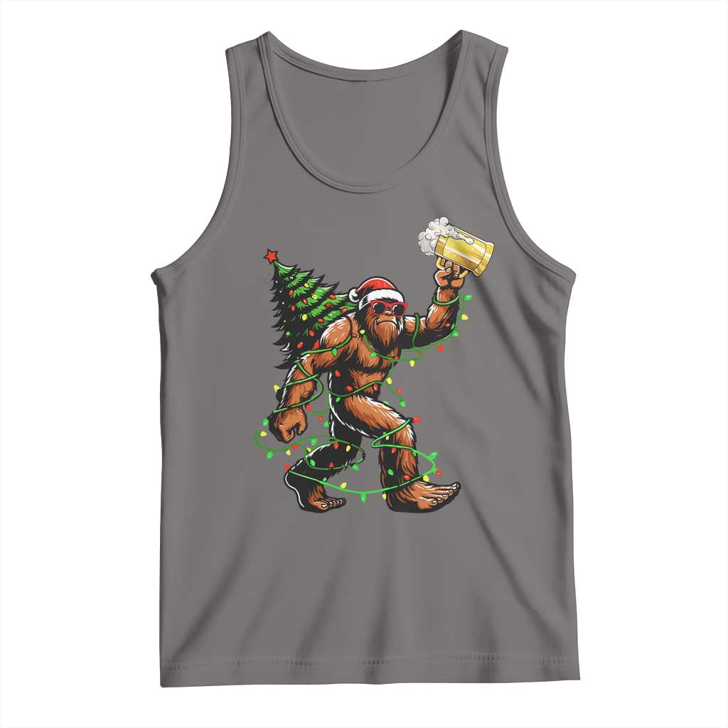 Santa Bigfoot Christmas Tree Tank Top Xmas Lights Funny Sasquatch Beer - Wonder Print Shop