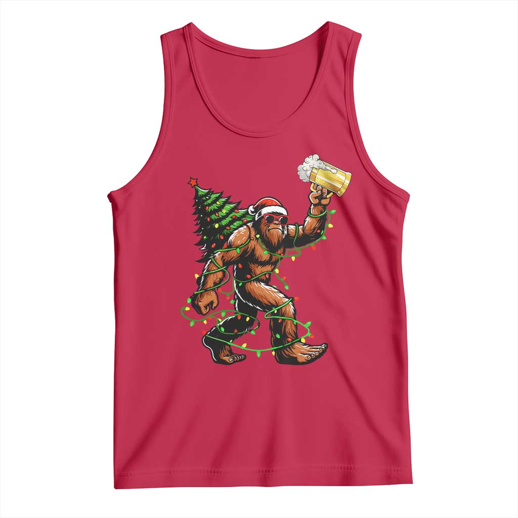Santa Bigfoot Christmas Tree Tank Top Xmas Lights Funny Sasquatch Beer - Wonder Print Shop