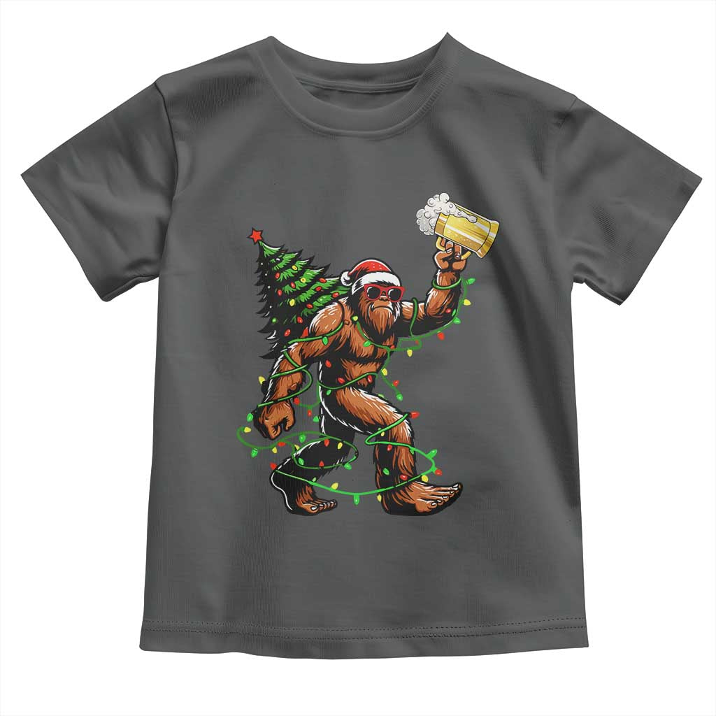 Santa Bigfoot Christmas Tree Toddler T Shirt Xmas Lights Funny Sasquatch Beer - Wonder Print Shop