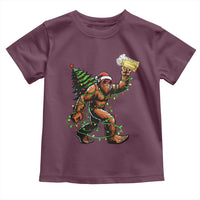 Santa Bigfoot Christmas Tree Toddler T Shirt Xmas Lights Funny Sasquatch Beer - Wonder Print Shop