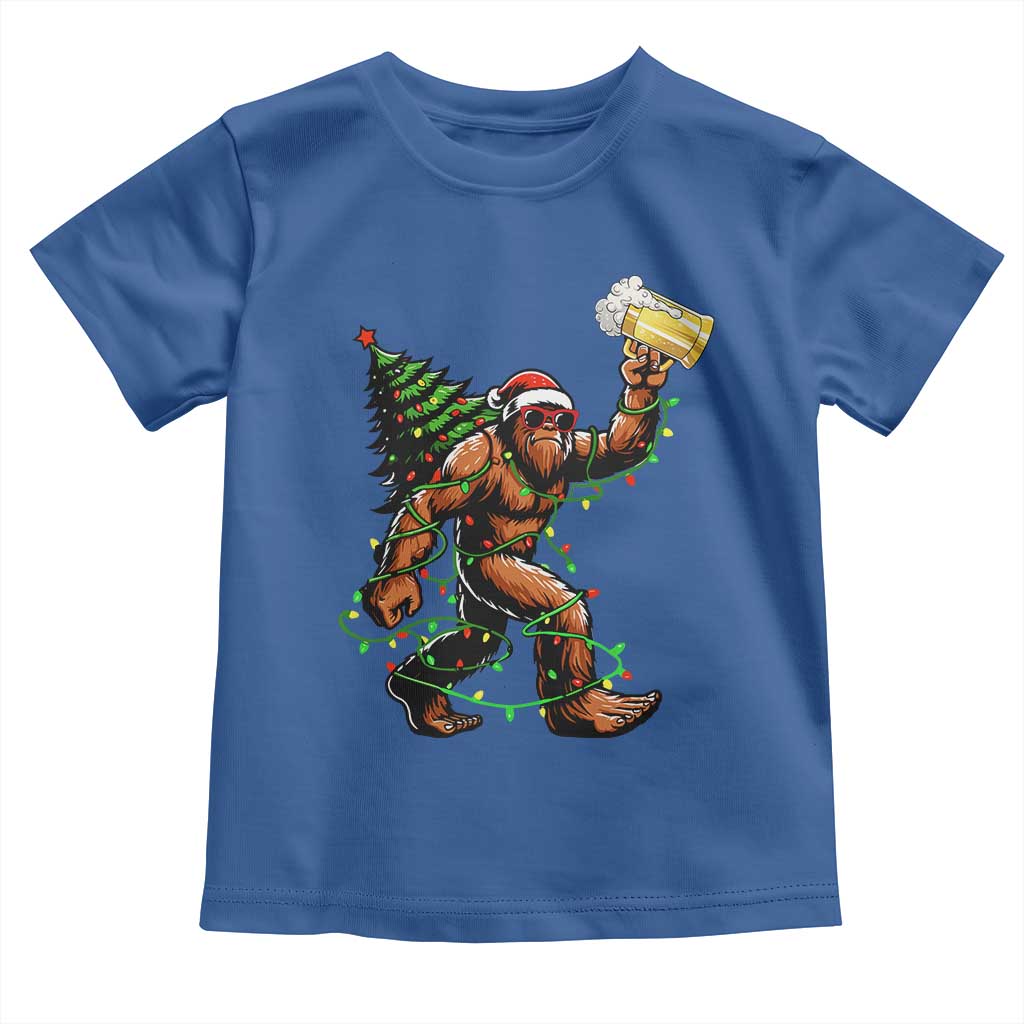 Santa Bigfoot Christmas Tree Toddler T Shirt Xmas Lights Funny Sasquatch Beer - Wonder Print Shop