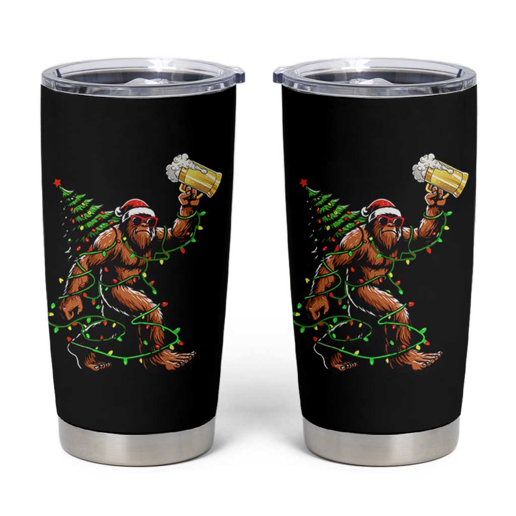 Santa Bigfoot Christmas Tree Tumbler Cup Xmas Lights Funny Sasquatch Beer - Wonder Print Shop
