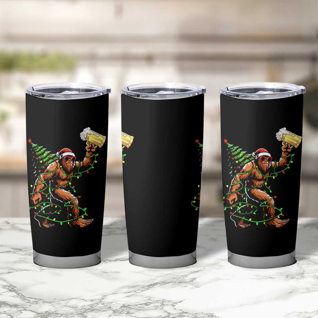 Santa Bigfoot Christmas Tree Tumbler Cup Xmas Lights Funny Sasquatch Beer - Wonder Print Shop