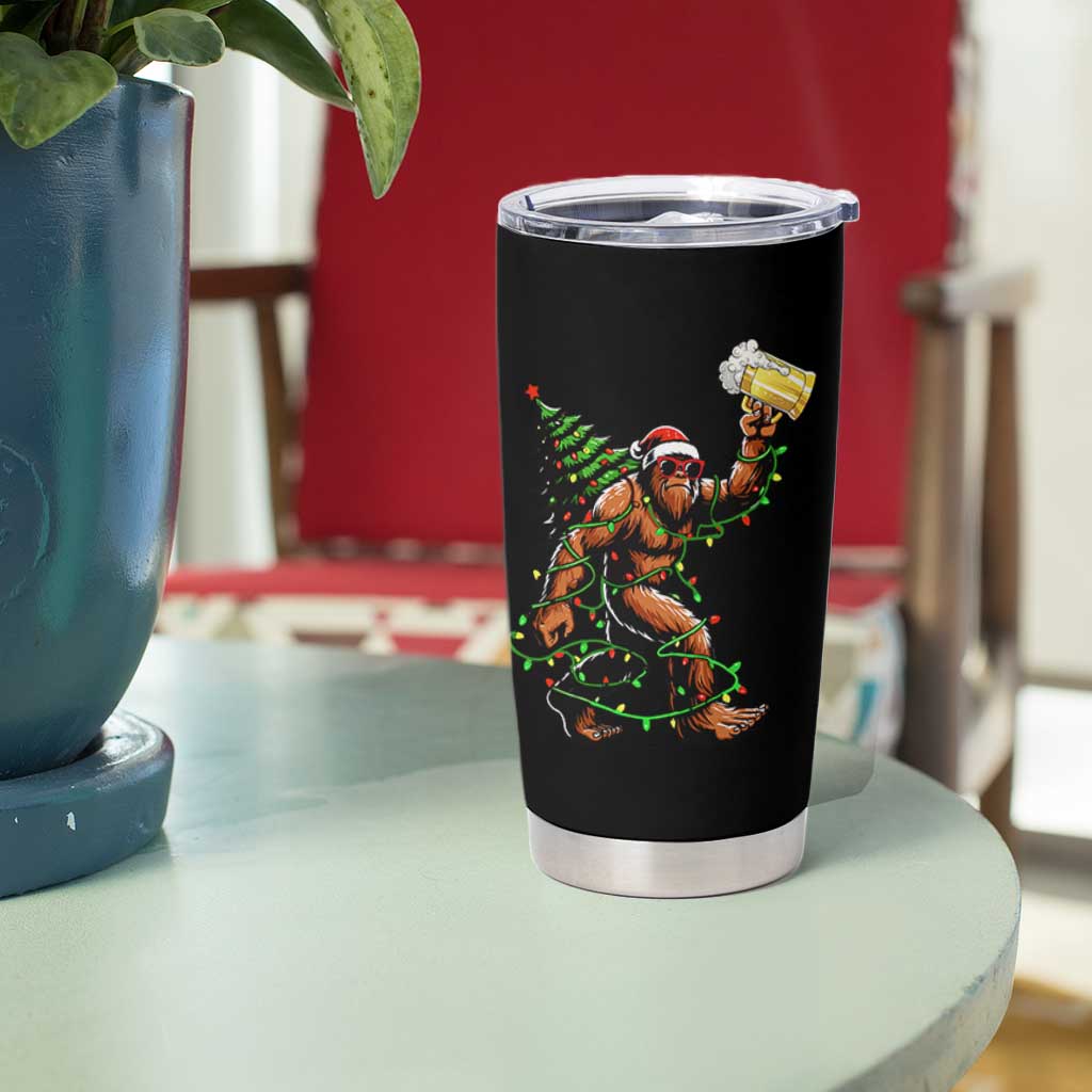 Santa Bigfoot Christmas Tree Tumbler Cup Xmas Lights Funny Sasquatch Beer - Wonder Print Shop