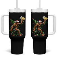 Santa Bigfoot Christmas Tree Tumbler With Handle Xmas Lights Funny Sasquatch Beer - Wonder Print Shop