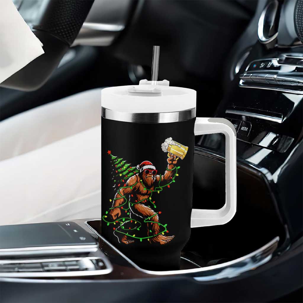 Santa Bigfoot Christmas Tree Tumbler With Handle Xmas Lights Funny Sasquatch Beer - Wonder Print Shop