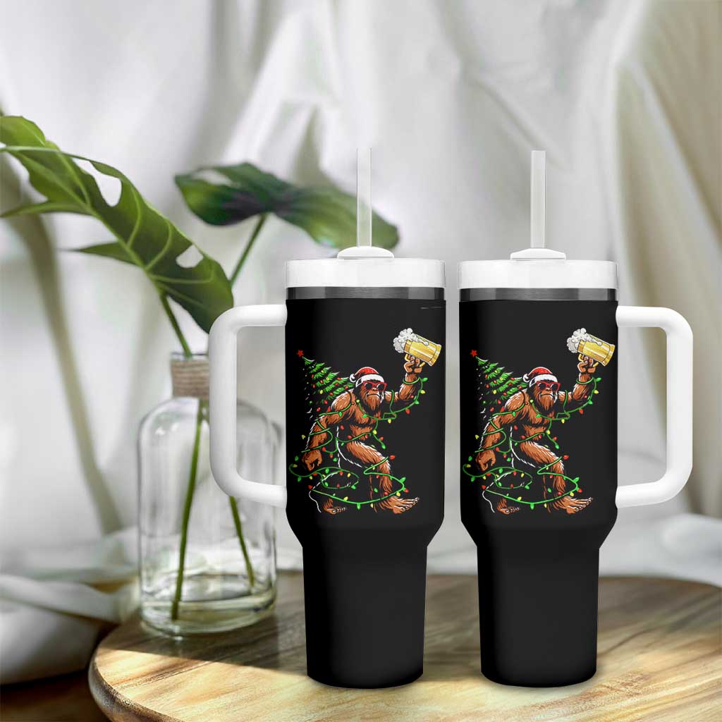 Santa Bigfoot Christmas Tree Tumbler With Handle Xmas Lights Funny Sasquatch Beer - Wonder Print Shop