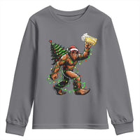 Santa Bigfoot Christmas Tree Youth Sweatshirt Xmas Lights Funny Sasquatch Beer - Wonder Print Shop
