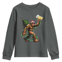 Santa Bigfoot Christmas Tree Youth Sweatshirt Xmas Lights Funny Sasquatch Beer - Wonder Print Shop