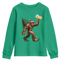 Santa Bigfoot Christmas Tree Youth Sweatshirt Xmas Lights Funny Sasquatch Beer - Wonder Print Shop