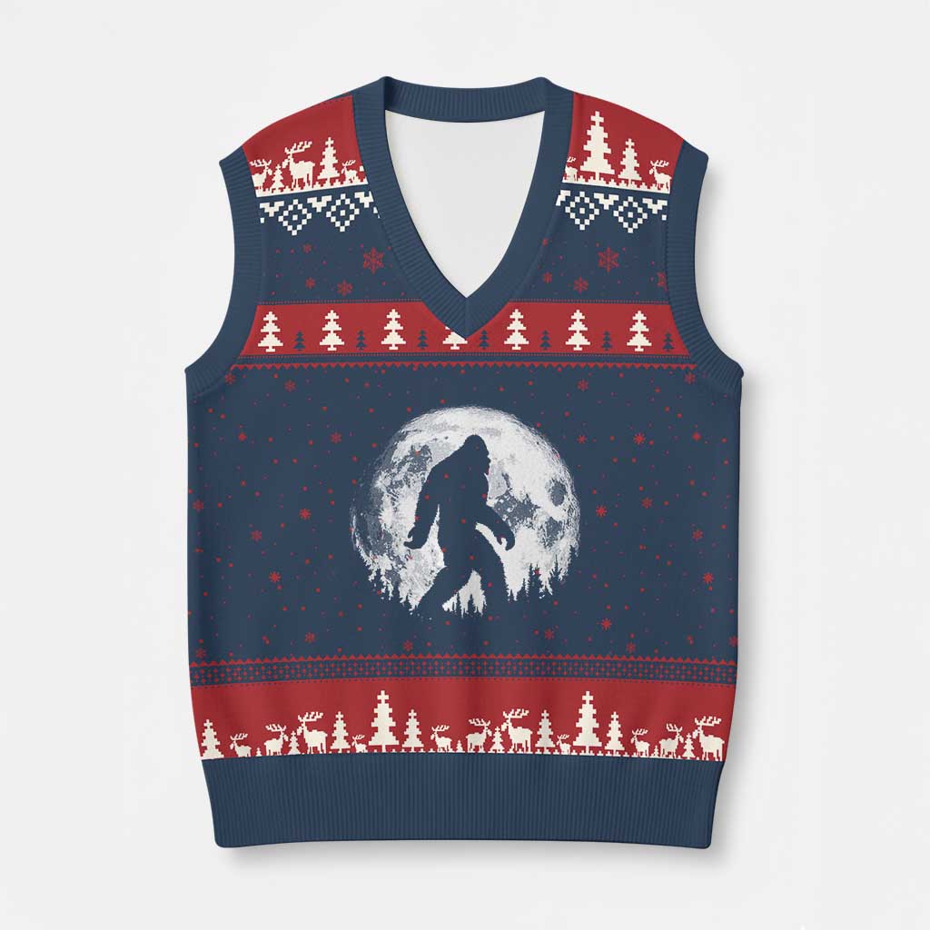 Bigfoot Night Stroll V-Neck Knit Sweater Vest Cool Full Moon & Trees Sasquatch - Wonder Print Shop