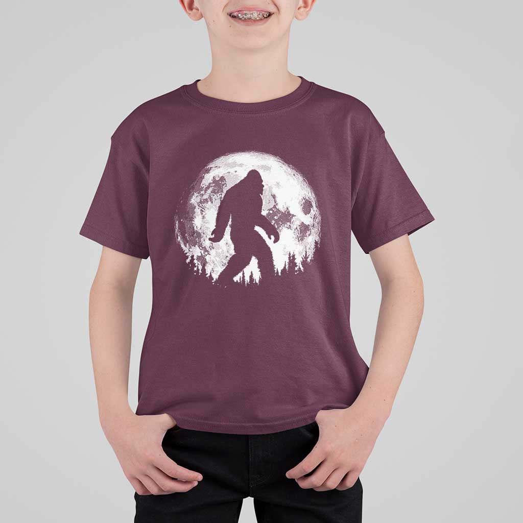 Bigfoot Night Stroll T Shirt For Kid Cool Full Moon & Trees Sasquatch - Wonder Print Shop
