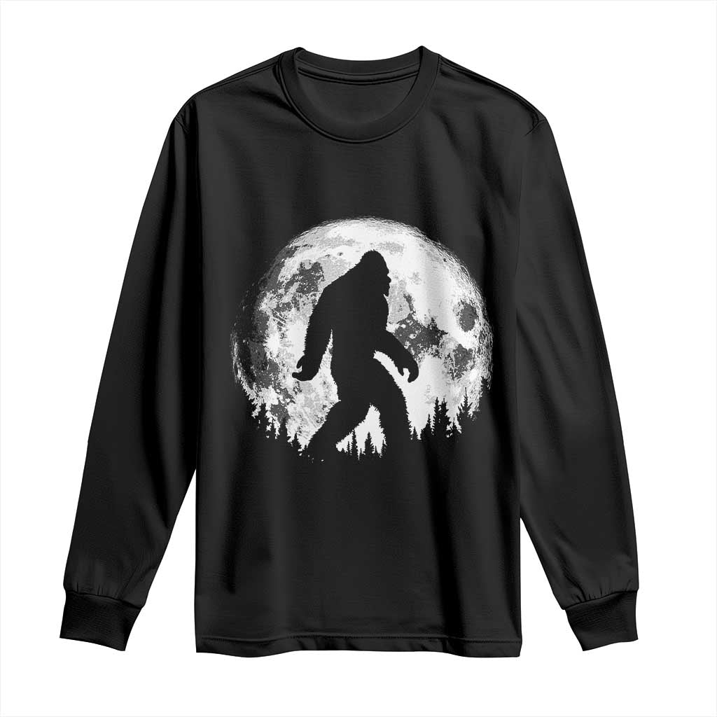 Bigfoot Night Stroll Long Sleeve Shirt Cool Full Moon & Trees Sasquatch - Wonder Print Shop