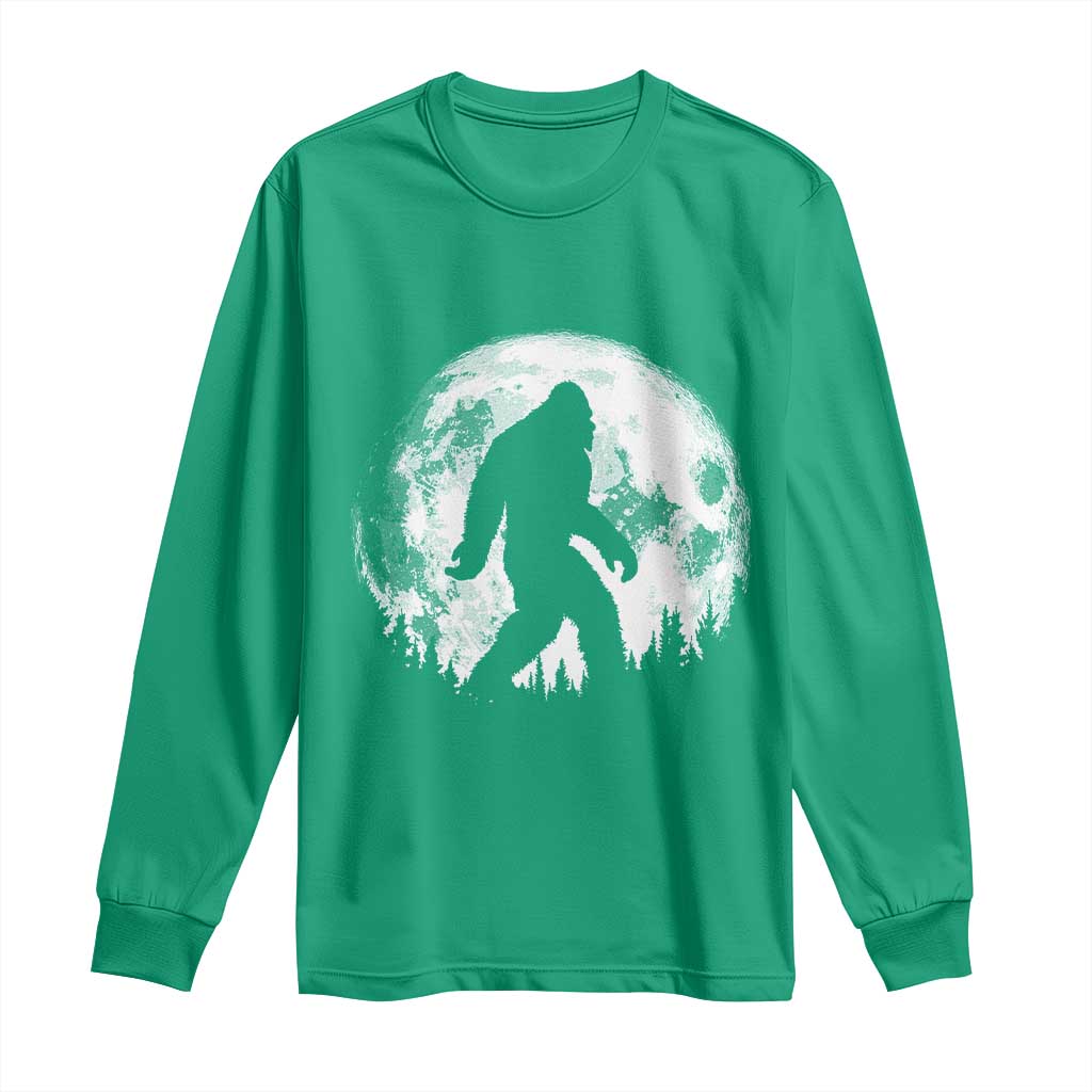 Bigfoot Night Stroll Long Sleeve Shirt Cool Full Moon & Trees Sasquatch - Wonder Print Shop