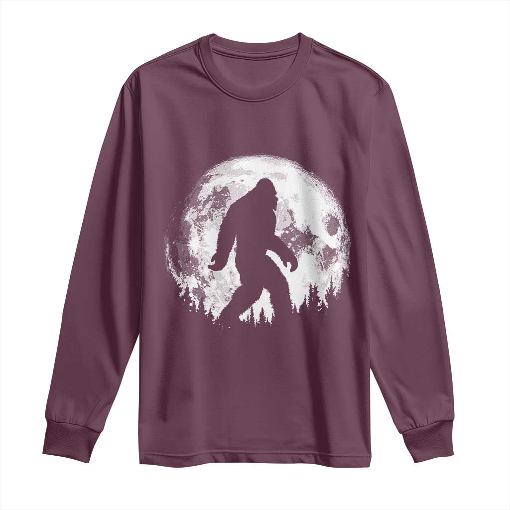 Bigfoot Night Stroll Long Sleeve Shirt Cool Full Moon & Trees Sasquatch - Wonder Print Shop