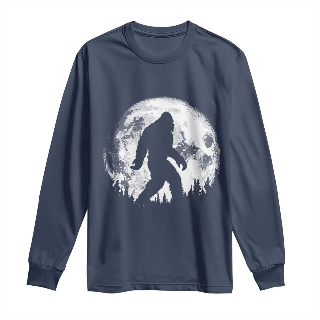 Bigfoot Night Stroll Long Sleeve Shirt Cool Full Moon & Trees Sasquatch - Wonder Print Shop