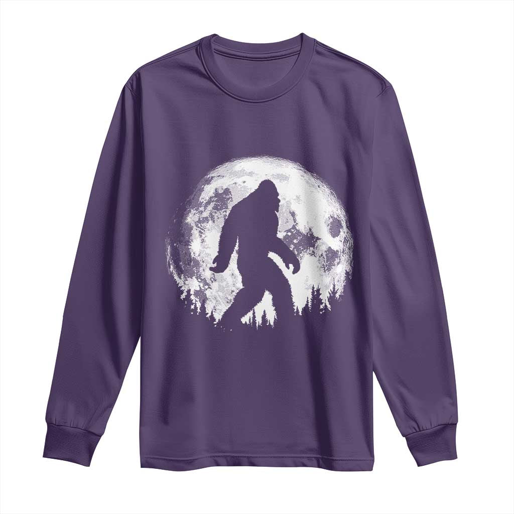 Bigfoot Night Stroll Long Sleeve Shirt Cool Full Moon & Trees Sasquatch - Wonder Print Shop