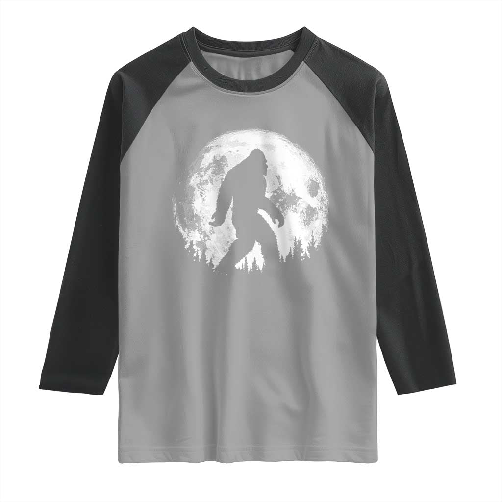 Bigfoot Night Stroll Raglan Shirt Cool Full Moon & Trees Sasquatch - Wonder Print Shop