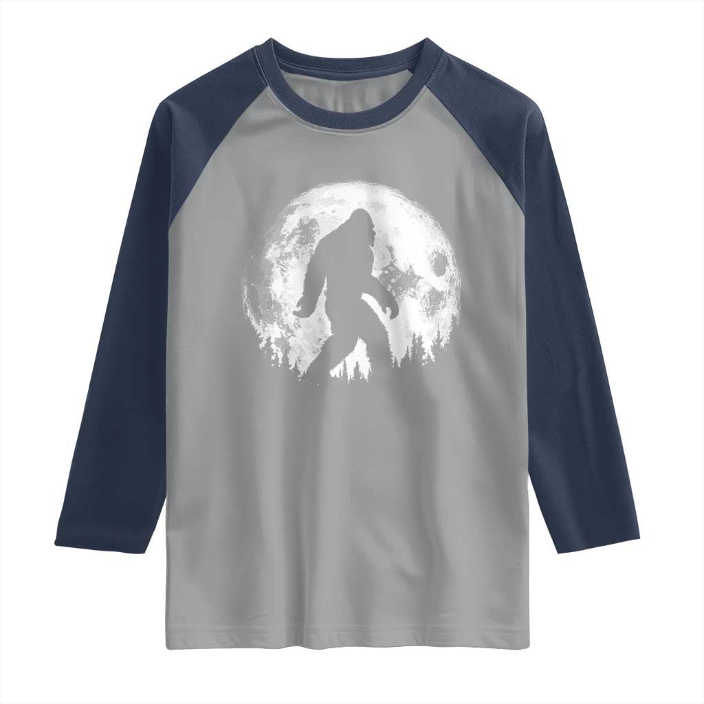 Bigfoot Night Stroll Raglan Shirt Cool Full Moon & Trees Sasquatch - Wonder Print Shop