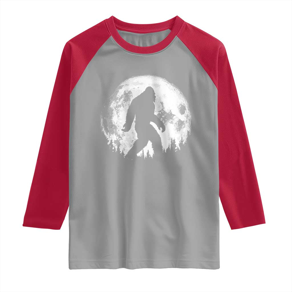 Bigfoot Night Stroll Raglan Shirt Cool Full Moon & Trees Sasquatch - Wonder Print Shop