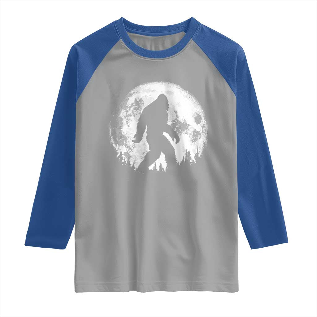 Bigfoot Night Stroll Raglan Shirt Cool Full Moon & Trees Sasquatch - Wonder Print Shop
