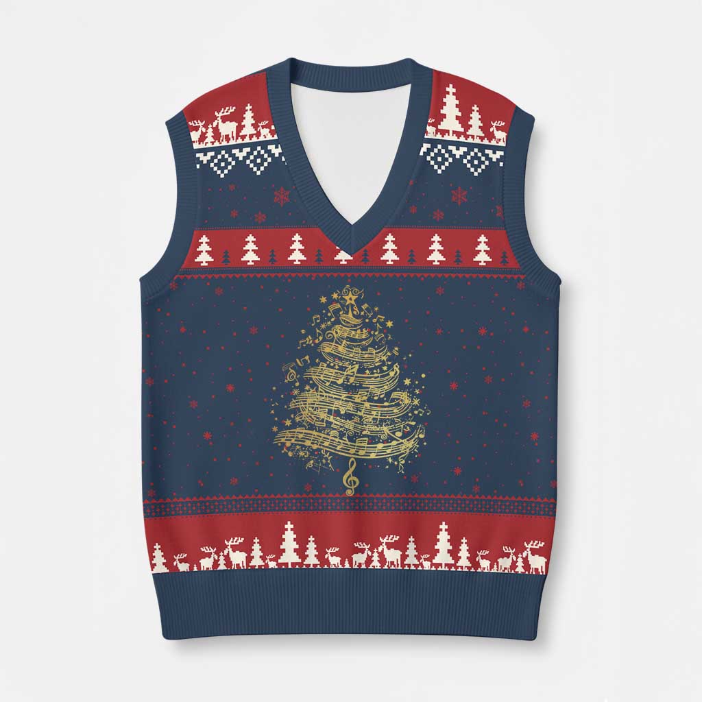 Music Xmas Tree V-Neck Knit Sweater Vest Musician Music Lover Gift - Wonder Print Shop