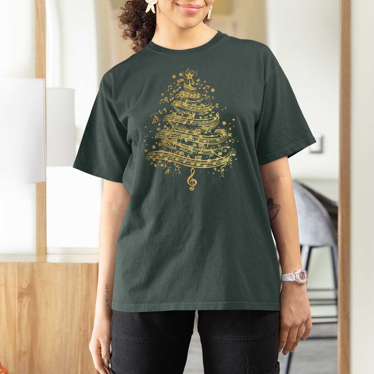 Music Christmas Tree T Shirt For Women Musician Music Lover Gift - Wonder Print Shop