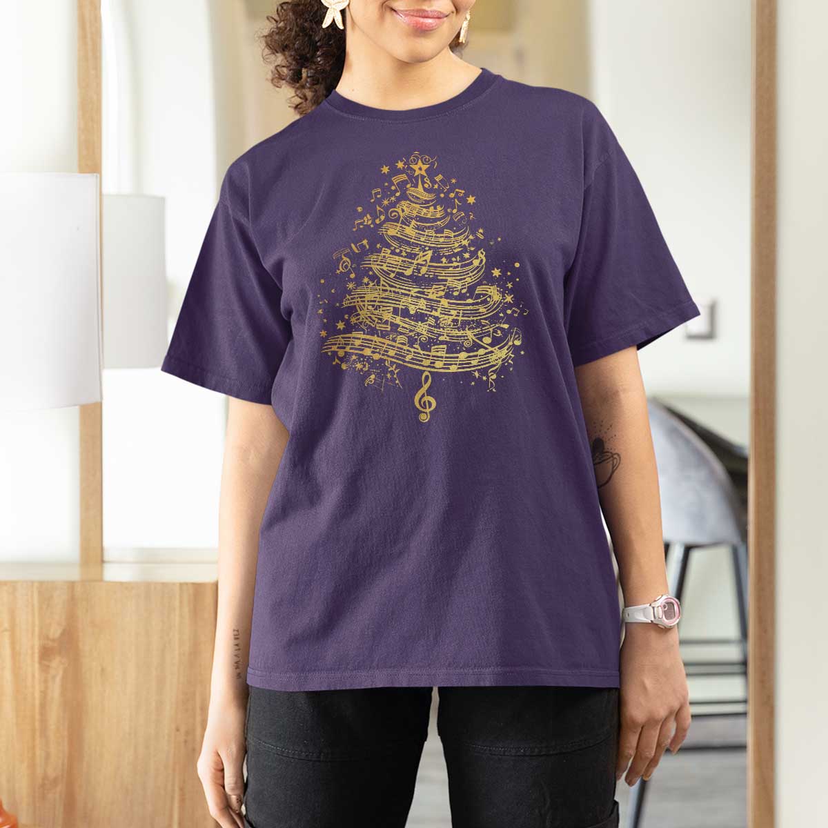 Music Christmas Tree T Shirt For Women Musician Music Lover Gift - Wonder Print Shop