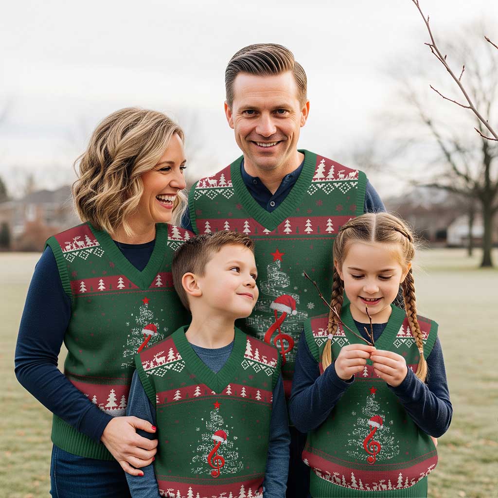 Xmas Tree Music V-Neck Knit Sweater Vest Musician Music Lover Gift - Wonder Print Shop