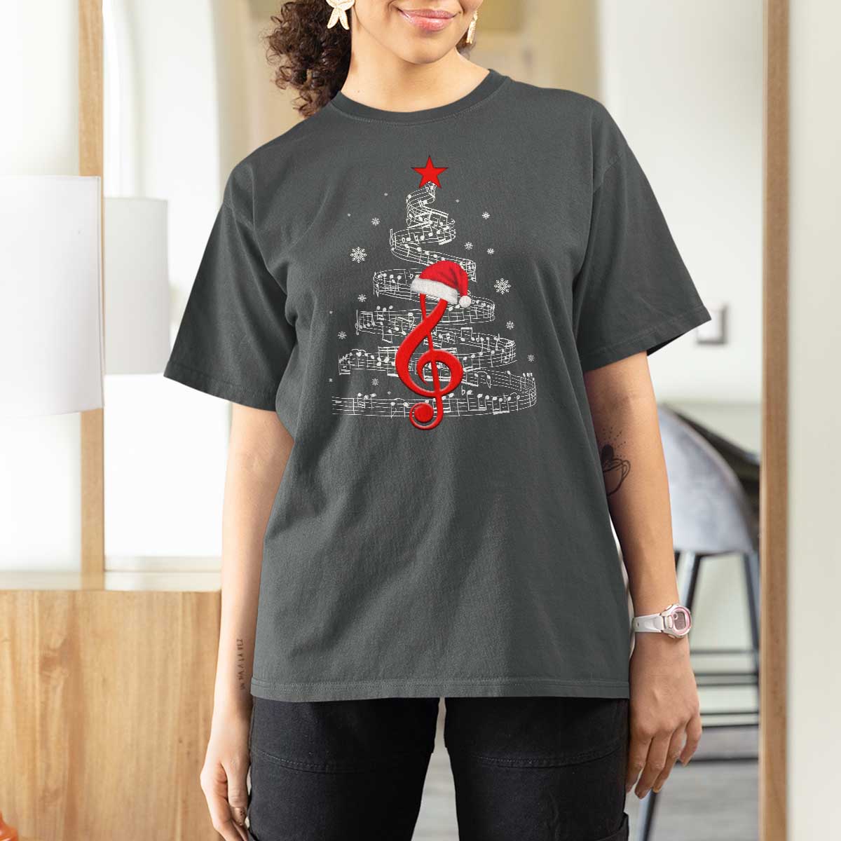 Christmas Tree Music T Shirt For Women Musician Music Lover Gift - Wonder Print Shop