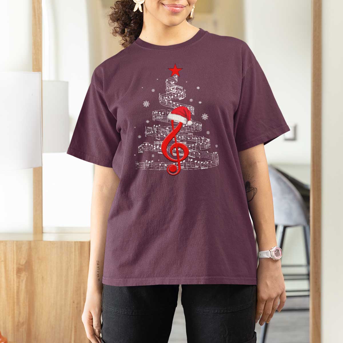 Christmas Tree Music T Shirt For Women Musician Music Lover Gift - Wonder Print Shop