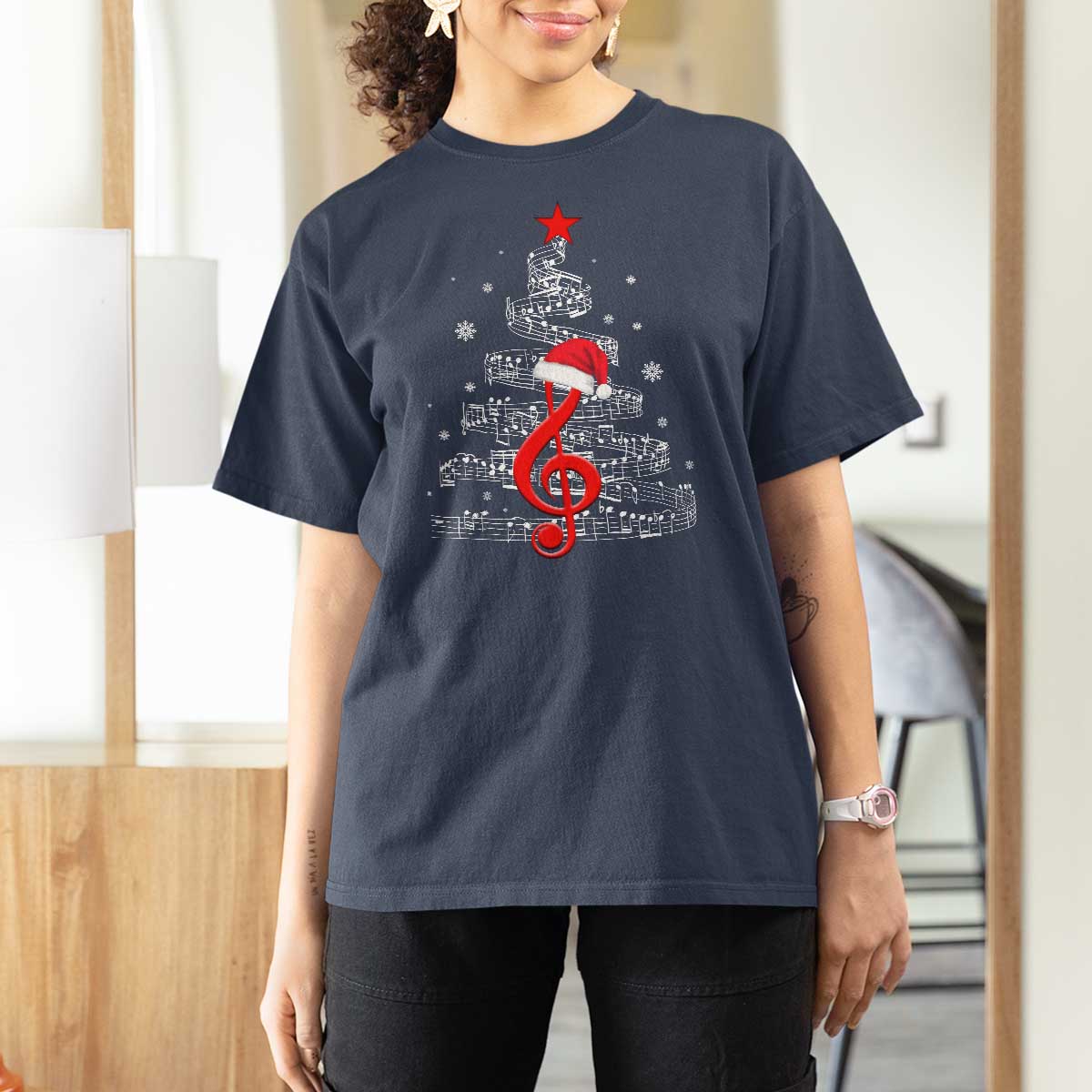 Christmas Tree Music T Shirt For Women Musician Music Lover Gift - Wonder Print Shop