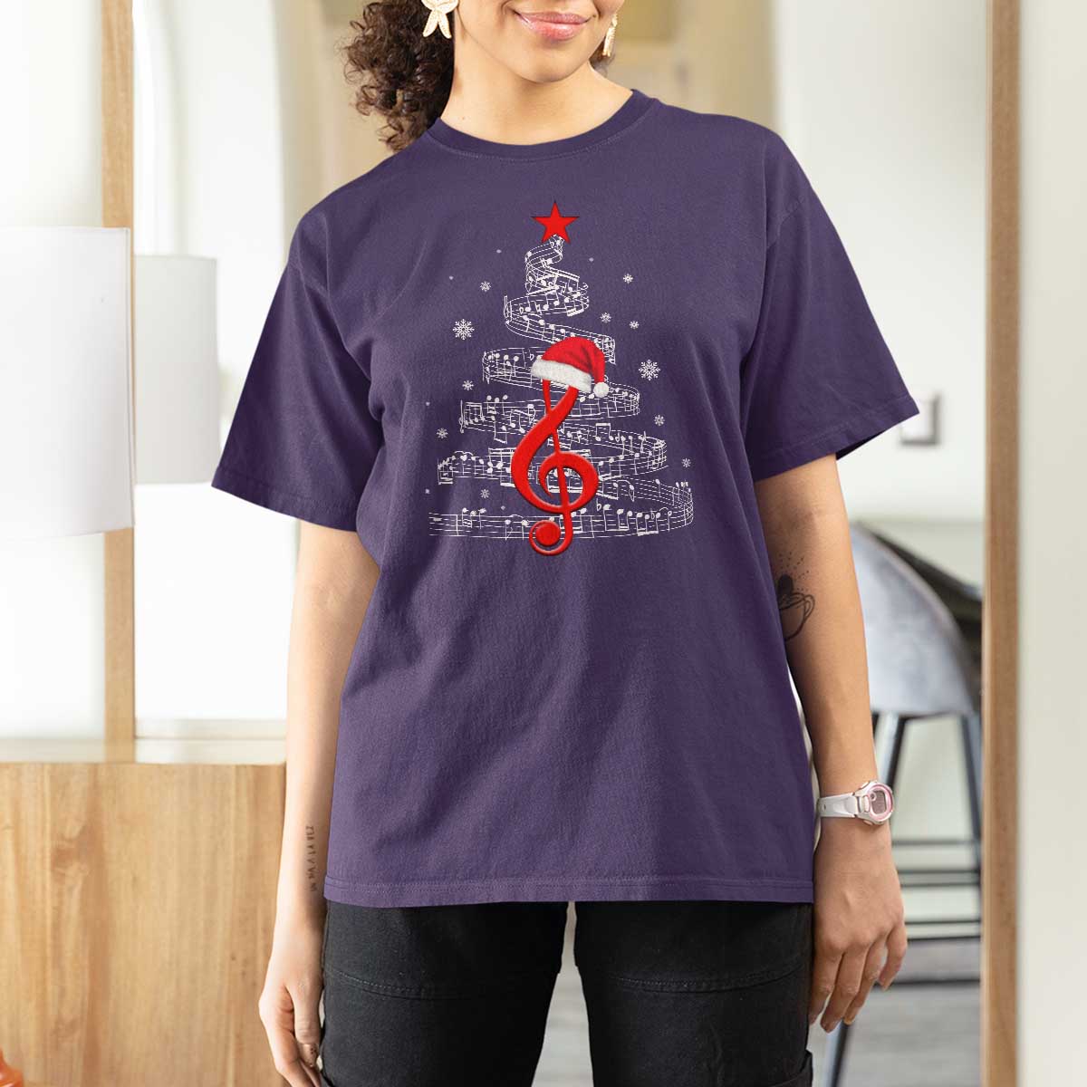 Christmas Tree Music T Shirt For Women Musician Music Lover Gift - Wonder Print Shop