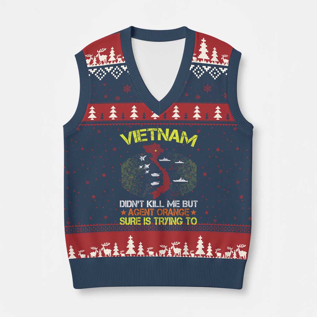 Agent Orange Dioxin V-Neck Knit Sweater Vest Vietnam Veteran Vet Gifts - Wonder Print Shop