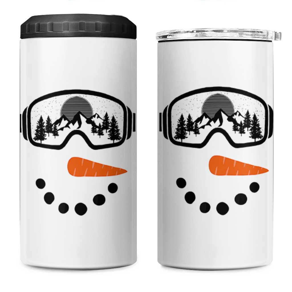 Ski Snowboard Snowman Face 4 in 1 Can Cooler Tumbler Goggles Skiing Snow Ski Lover Skier - Wonder Print Shop