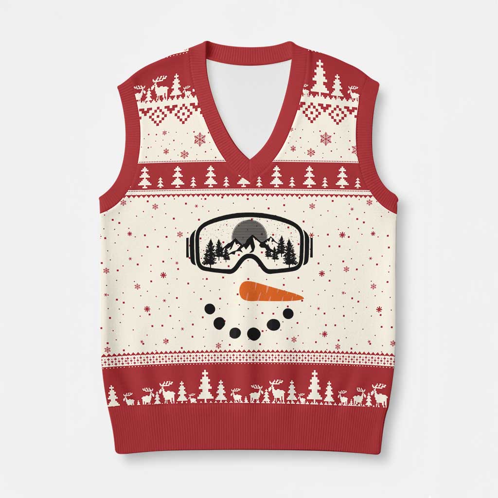 Ski Snowboard Snowman Face V-Neck Knit Sweater Vest Goggles Skiing Snow Ski Lover Skier - Wonder Print Shop