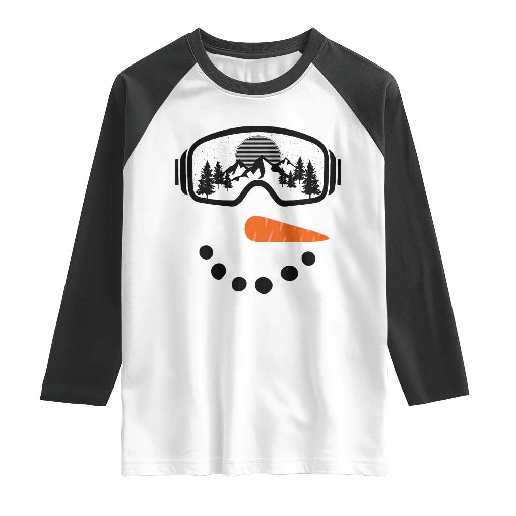 Ski Snowboard Snowman Face Raglan Shirt Goggles Skiing Snow Ski Lover Skier - Wonder Print Shop