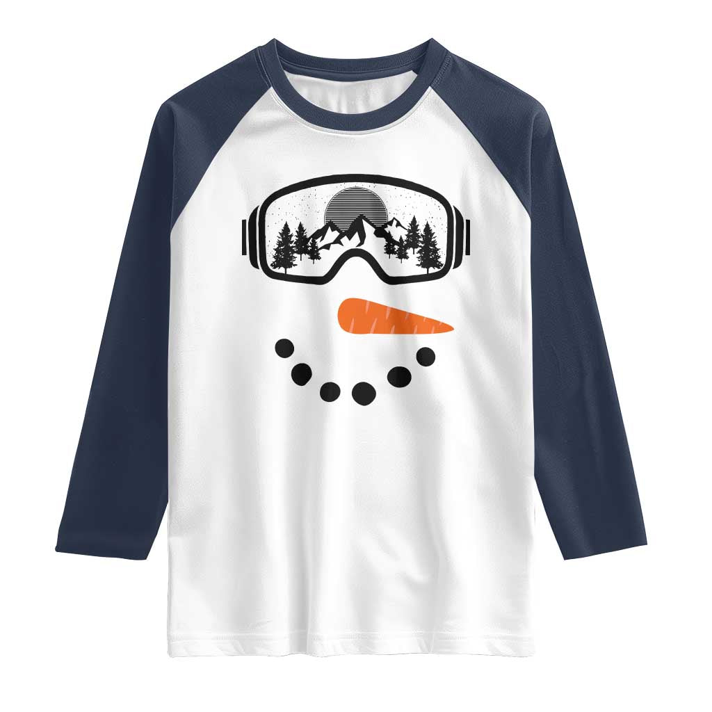 Ski Snowboard Snowman Face Raglan Shirt Goggles Skiing Snow Ski Lover Skier - Wonder Print Shop