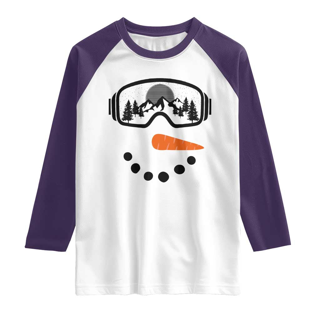 Ski Snowboard Snowman Face Raglan Shirt Goggles Skiing Snow Ski Lover Skier - Wonder Print Shop