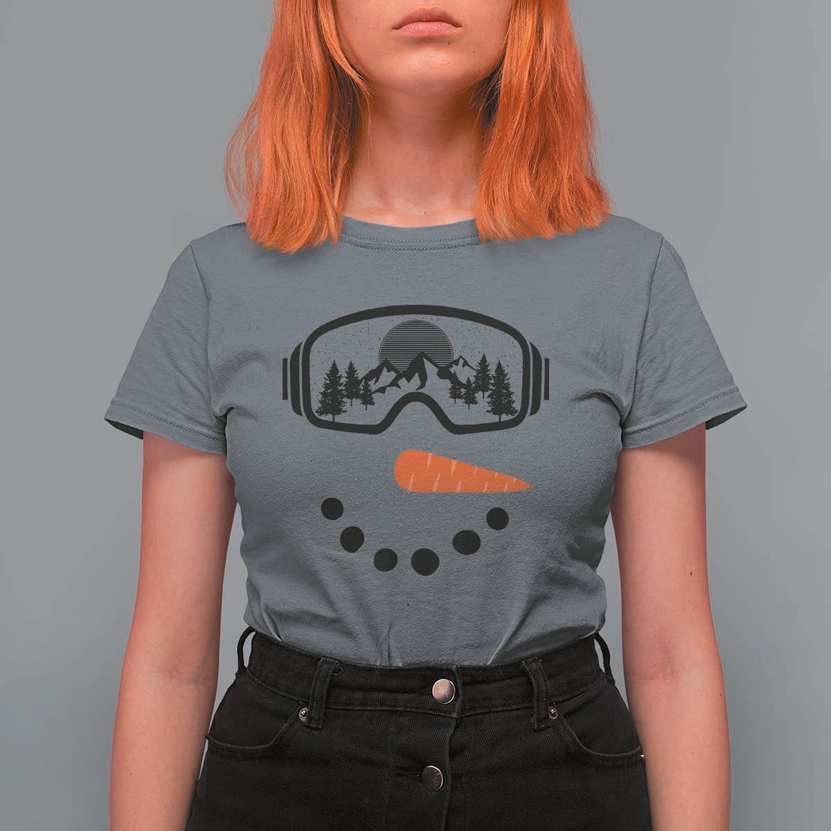 Ski Snowboard Snowman Face T Shirt For Women Goggles Skiing Snow Ski Lover Skier - Wonder Print Shop