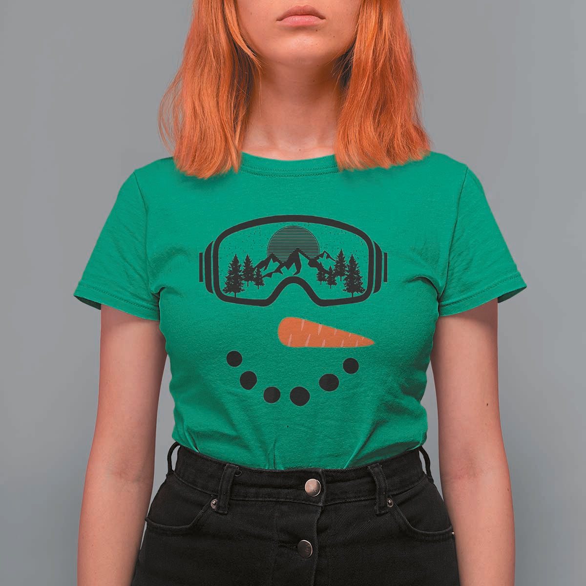 Ski Snowboard Snowman Face T Shirt For Women Goggles Skiing Snow Ski Lover Skier - Wonder Print Shop