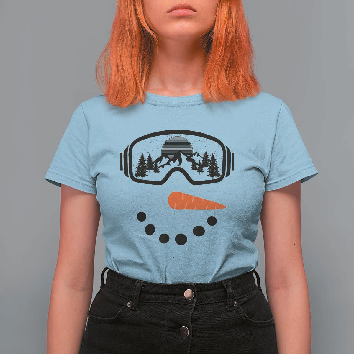 Ski Snowboard Snowman Face T Shirt For Women Goggles Skiing Snow Ski Lover Skier - Wonder Print Shop