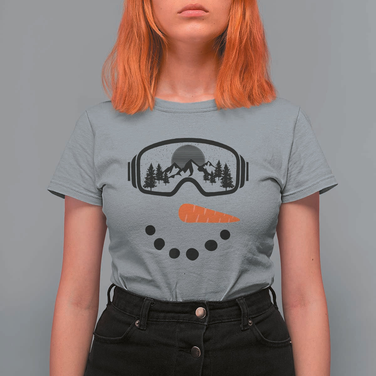 Ski Snowboard Snowman Face T Shirt For Women Goggles Skiing Snow Ski Lover Skier - Wonder Print Shop