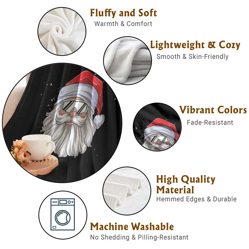 Skiing Santa Face Christmas Throw Blanket Retro Ski Goggles Winter Sports Skiing Gift Snowboard - Wonder Print Shop