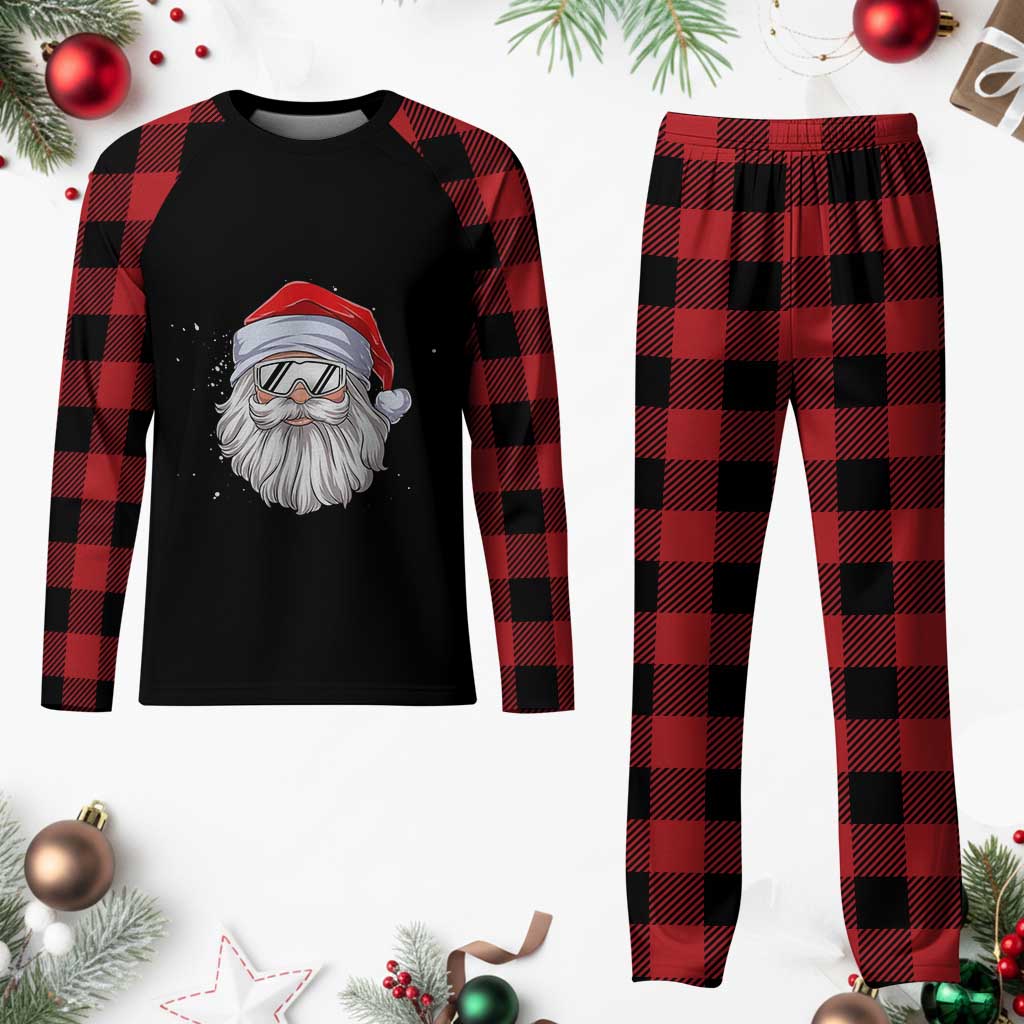 Skiing Santa Face Christmas Plaid Pajama Set Retro Ski Goggles Winter Sports Skiing Gift Snowboard - Wonder Print Shop