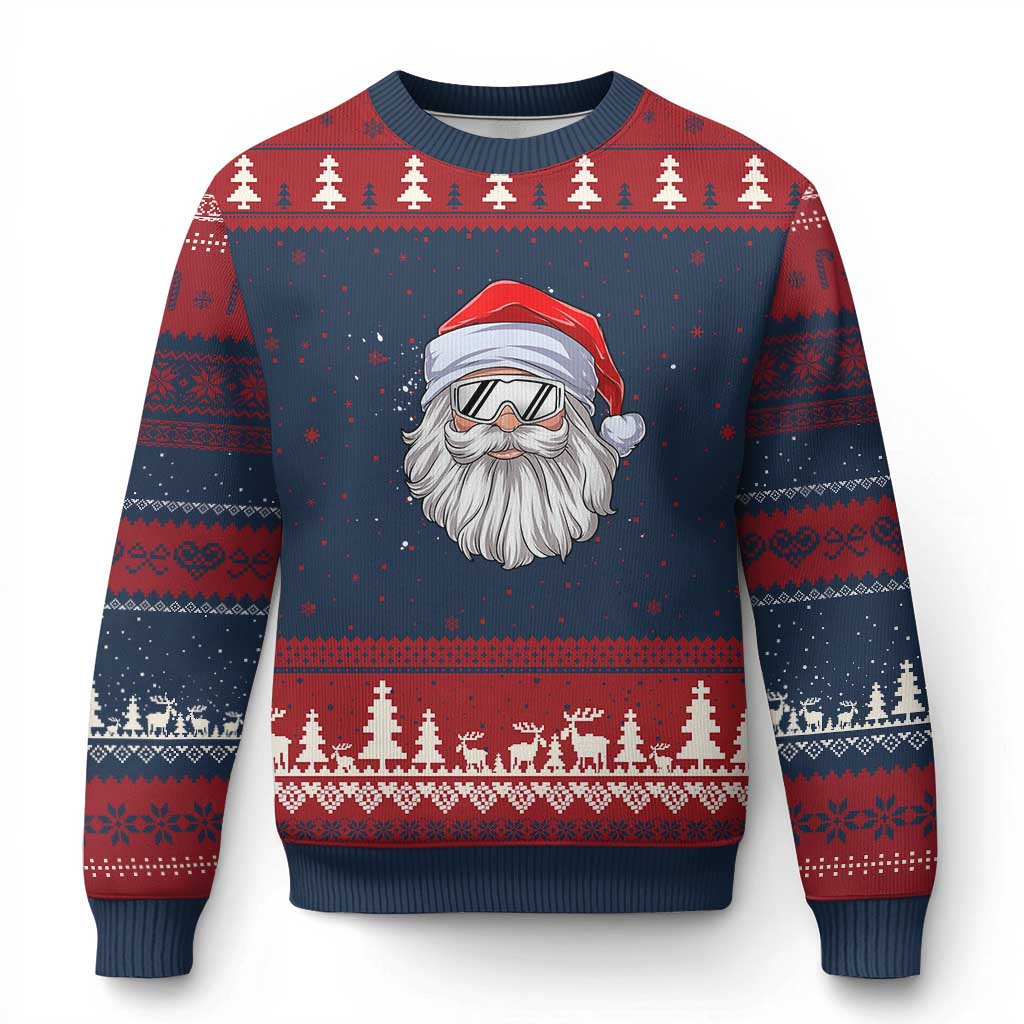 Skiing Santa Face Xmas Ugly Christmas Sweater Retro Ski Goggles Winter Sports Skiing Gift Snowboard - Wonder Print Shop