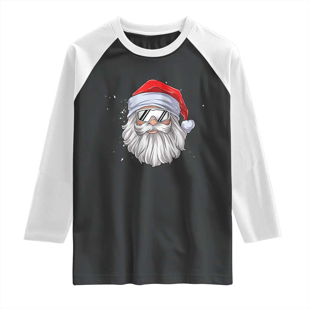 Skiing Santa Face Christmas Raglan Shirt Retro Ski Goggles Winter Sports Skiing Gift Snowboard - Wonder Print Shop