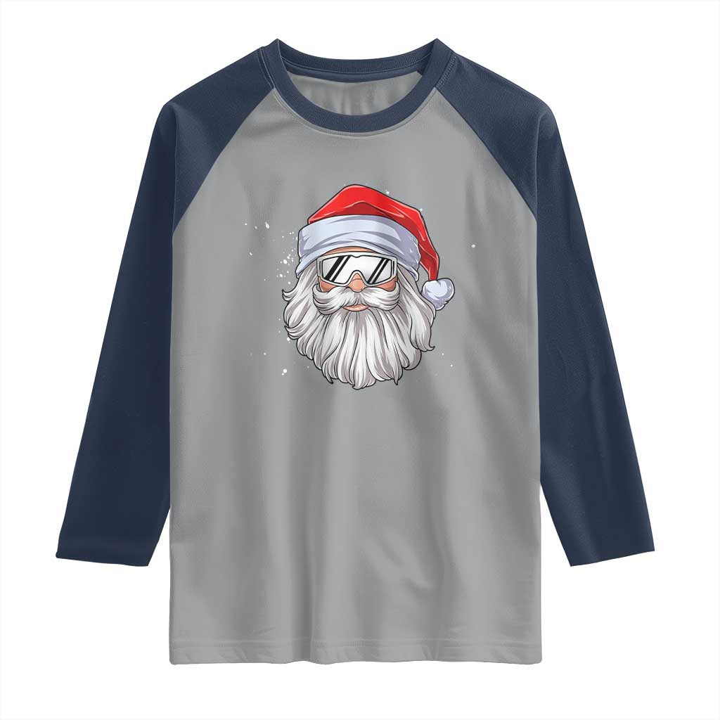 Skiing Santa Face Christmas Raglan Shirt Retro Ski Goggles Winter Sports Skiing Gift Snowboard - Wonder Print Shop