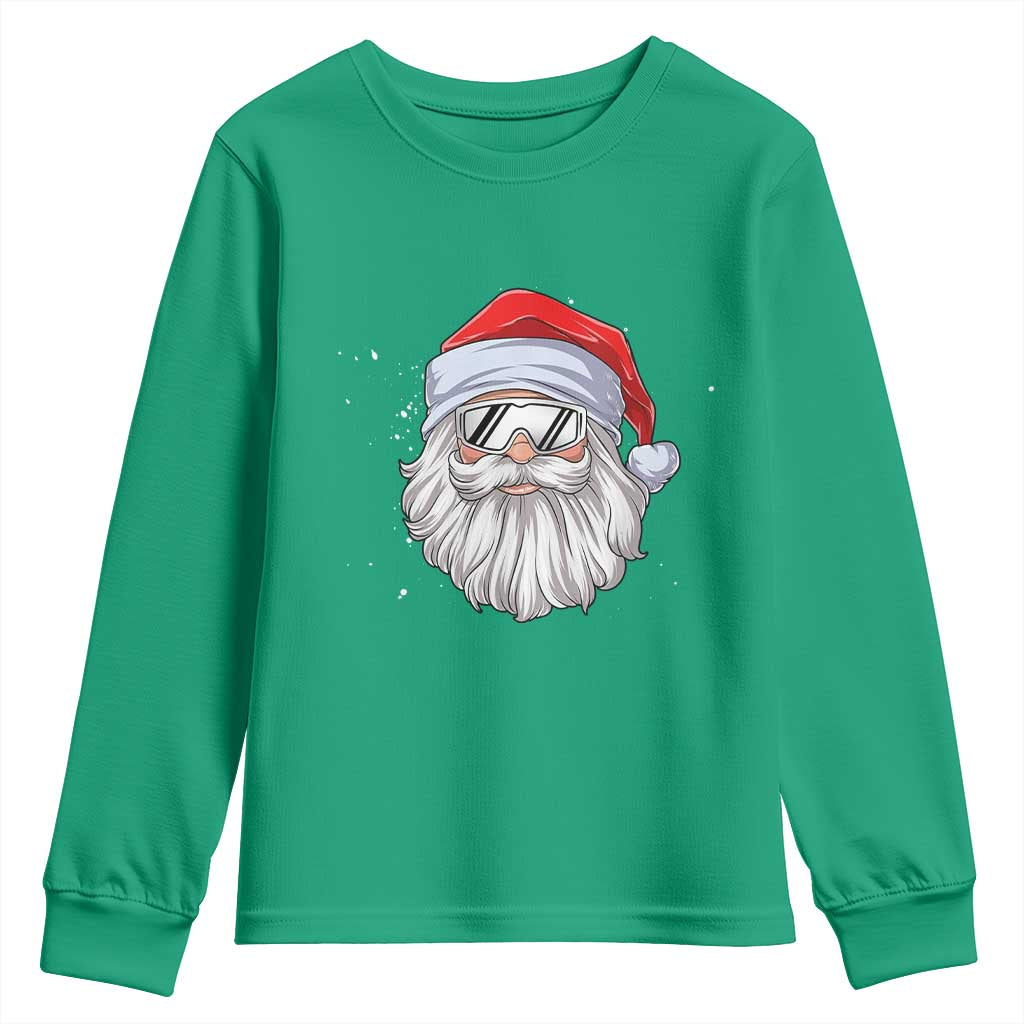 Skiing Santa Face Christmas Youth Sweatshirt Retro Ski Goggles Winter Sports Skiing Gift Snowboard - Wonder Print Shop