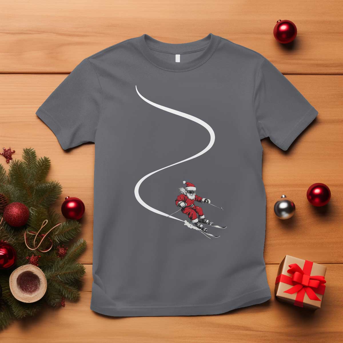 Skiing Santa Christmas T Shirt Retro Funny Ski Trip Freeride Freeski Winter Sports Skiers - Wonder Print Shop